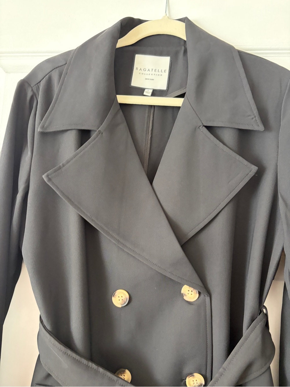 Bagatelle Black Double-Breasted Trench Coat with Belt